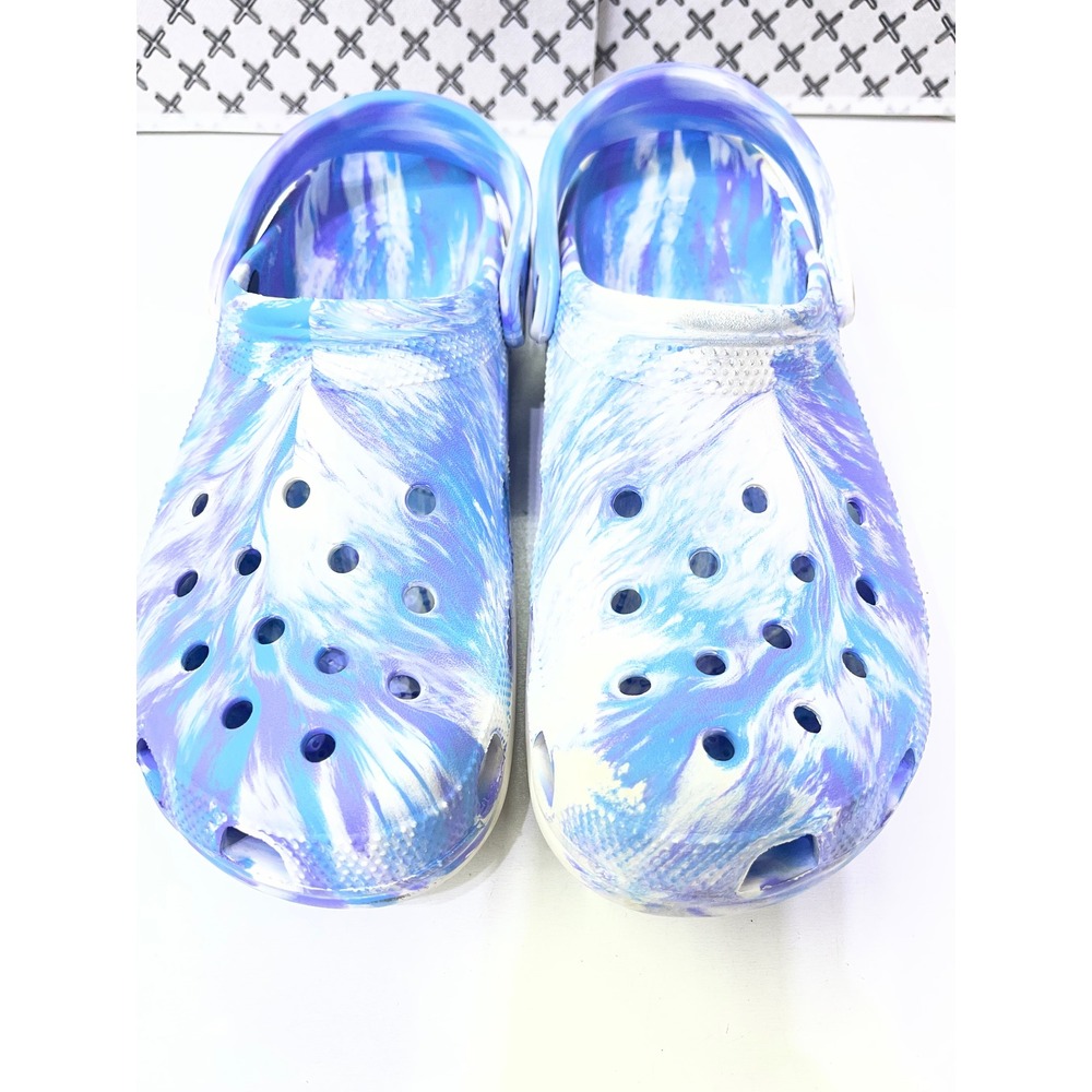 Crocs Classic Clogs Blue Purple Marble Swirl Slip On Shoes Mens 10 Womens 12